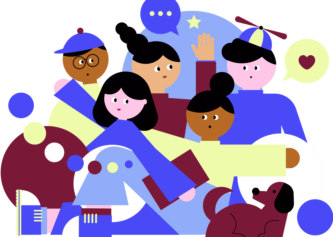 Illustrated group of Loomi learners